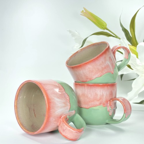 kubek ceramiczny, wykonany ręcznie, różowo, turkusowy, arbuz, płynące szkliwo, ombre, wakacyjny vibe, JPEG
